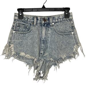 UNIF Blue Denim Distressed Cut Off Shortie Shorts Size 2 Small